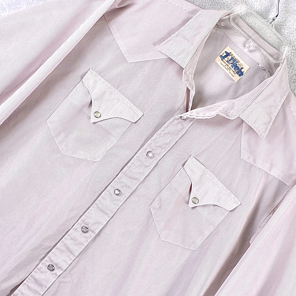 VTG 60s Bronco Westerns Shirt Mens 17 (XL) Pink Nylon Pearl Snap Cowboy Japan